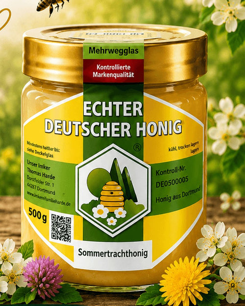 Glas cremiger Sommertrachthonig 500 g der Imkerei Harde mit Klee und Löwenzahn