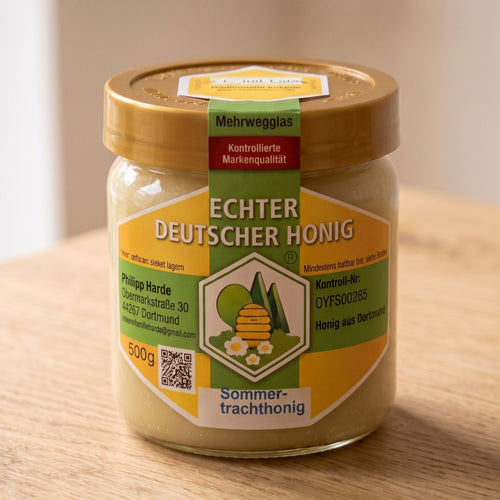 Glas cremiger Sommertrachthonig 500 g der Imkerei Harde aus Dortmund